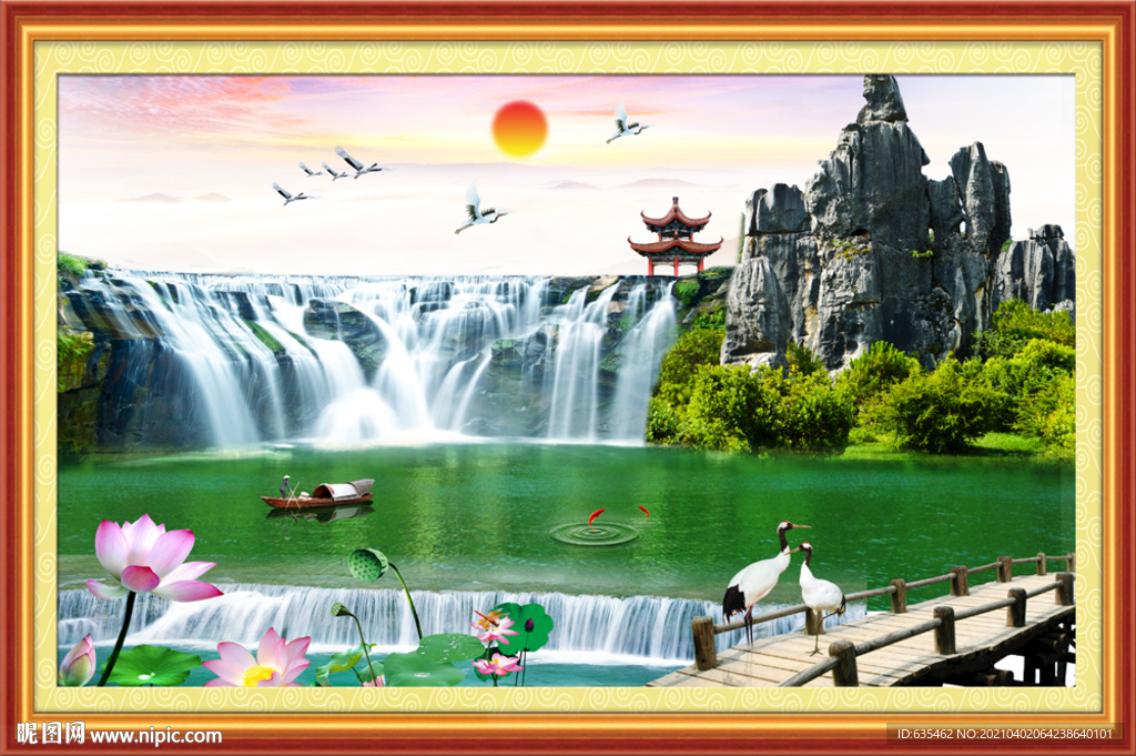 山水风景画 瀑布风景