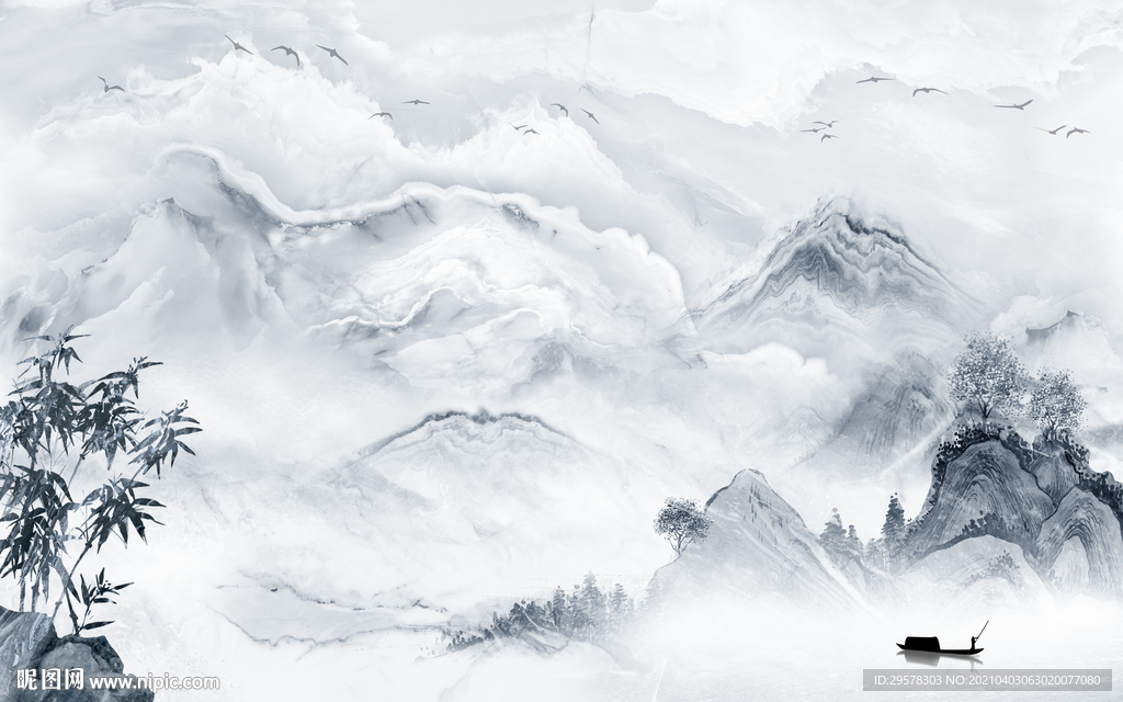 蓝色 意境爆款山水 tif分层