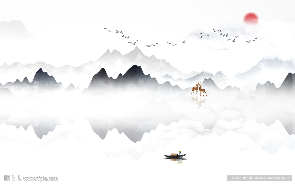 中式意境爆款山水 tif分层