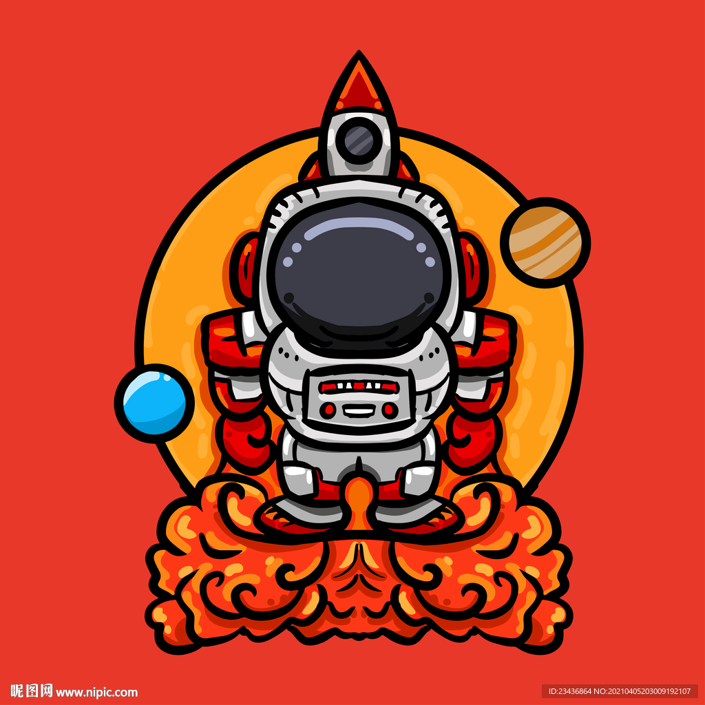 手绘卡通太空人插画
