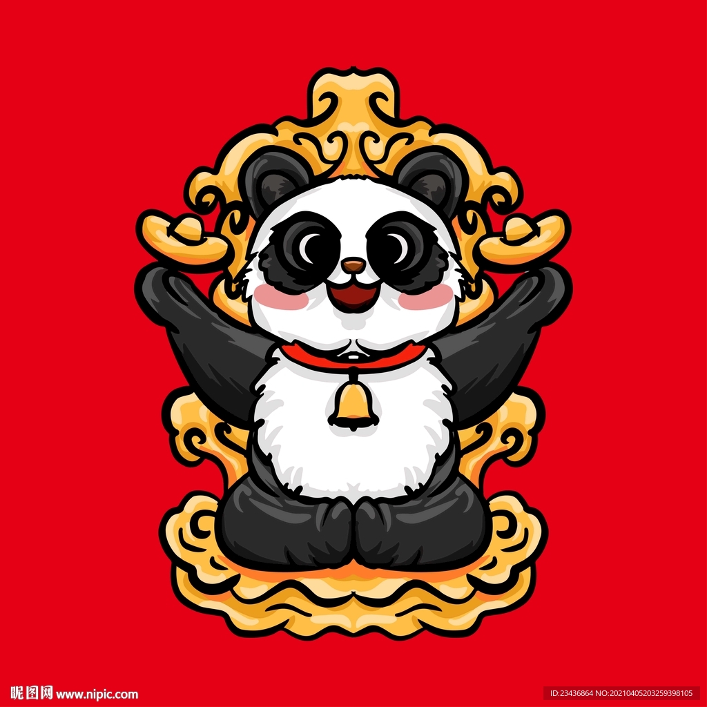 手绘卡通国潮熊猫插画设计