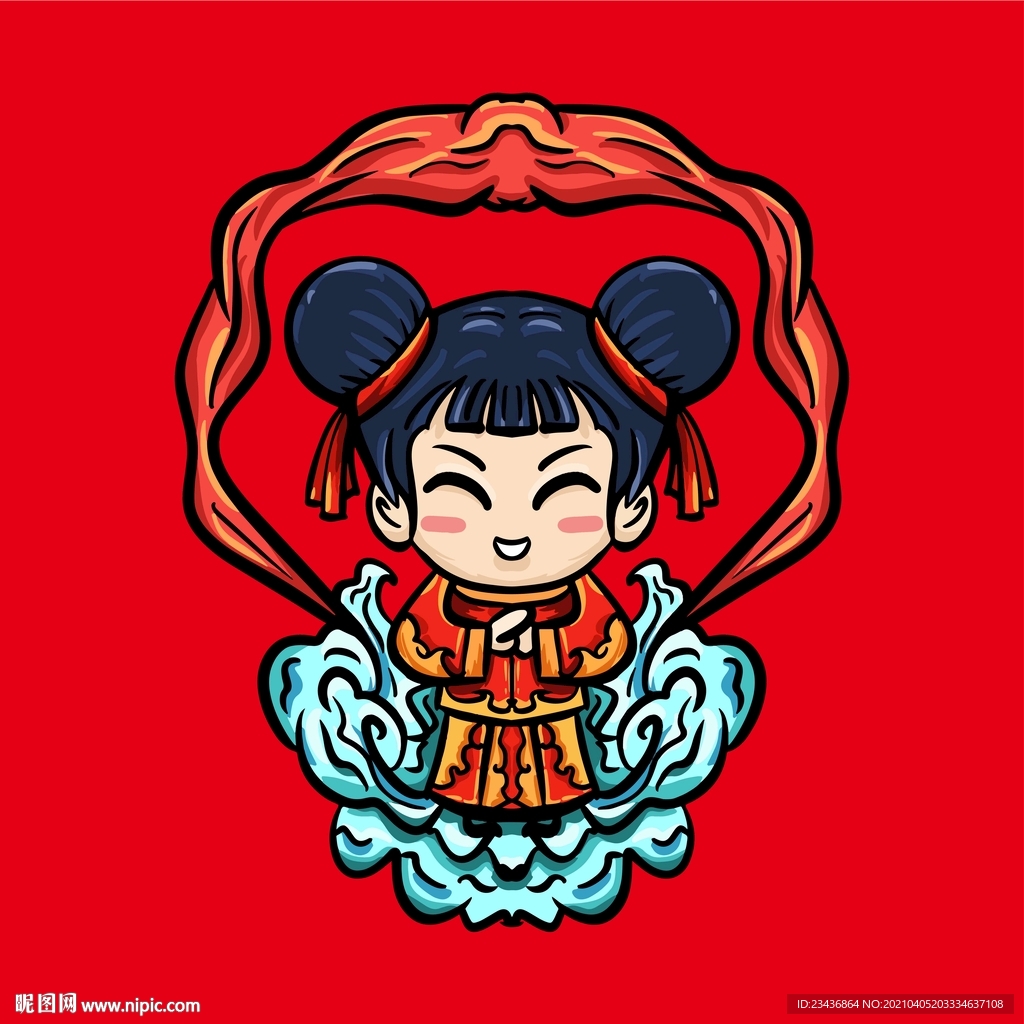 卡通国潮小女孩插画