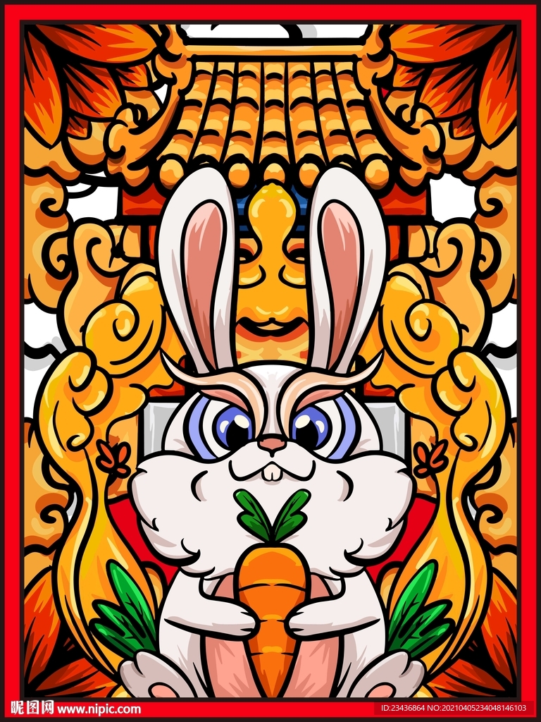 手绘中秋节玉兔插画海报
