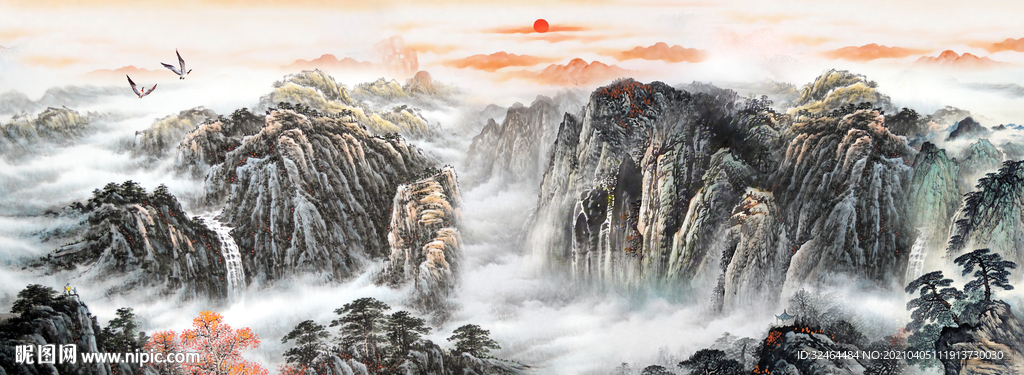 仙境流水生财装饰画