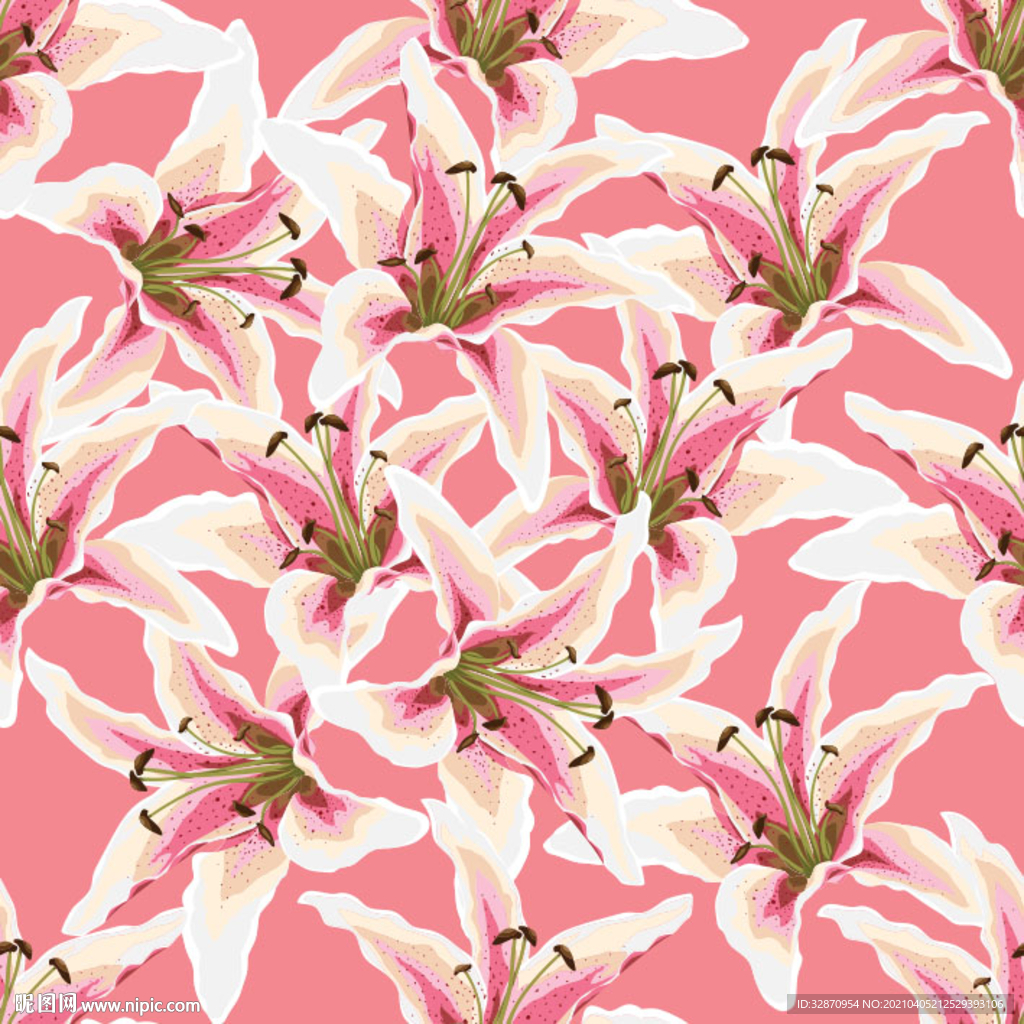 百合花 数码印花