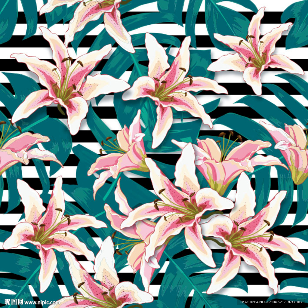 百合花 数码印花 手绘