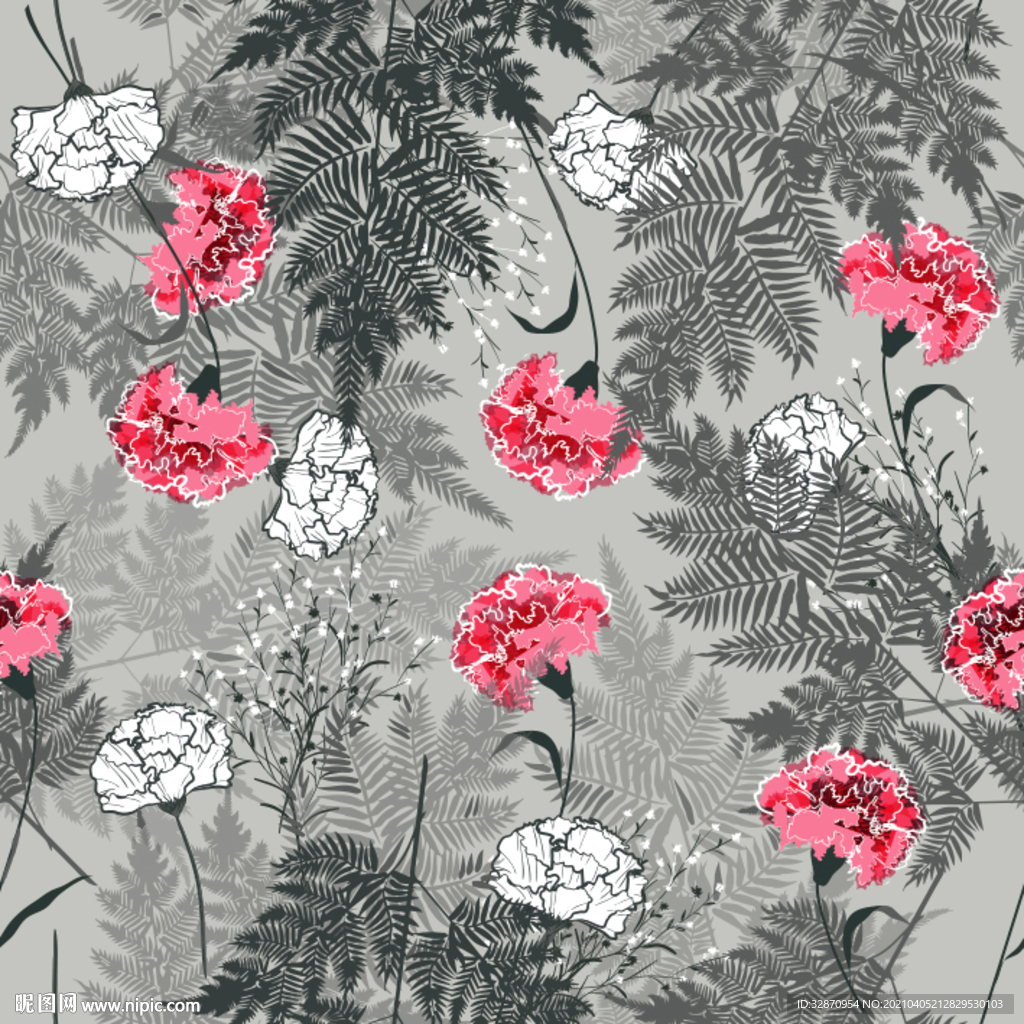 数码印花  手绘花朵