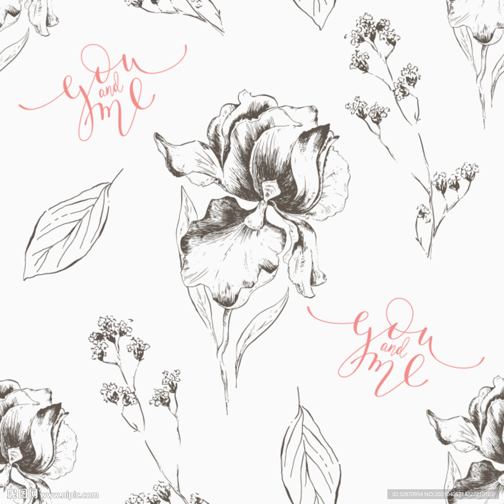 手绘花型 服装印花