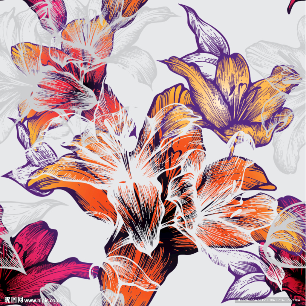 手绘花 真丝印花