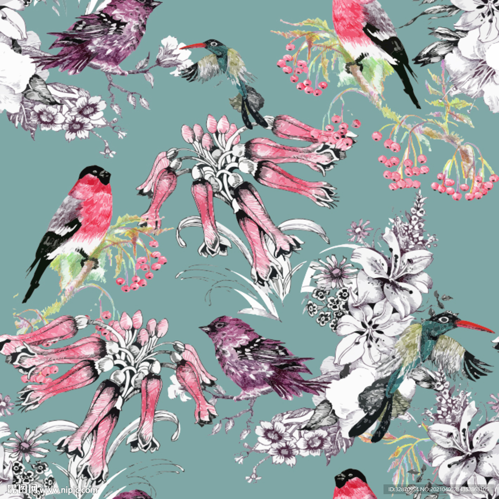 数码印花 手绘花