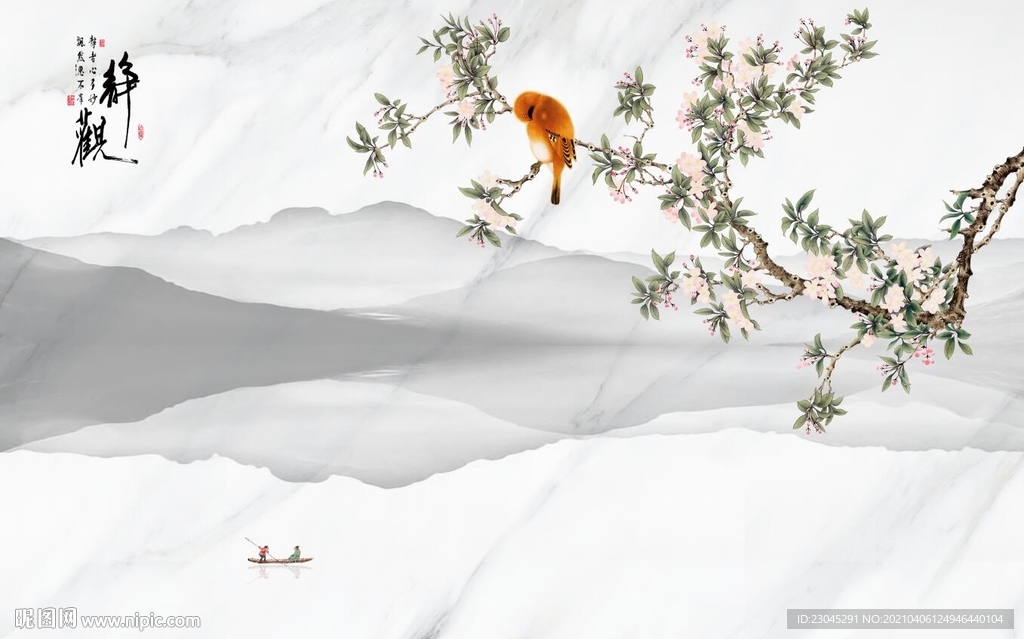 画眉山水新中式背景墙