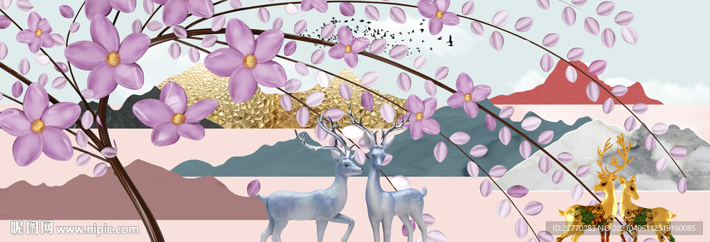 发财树麋鹿装饰画