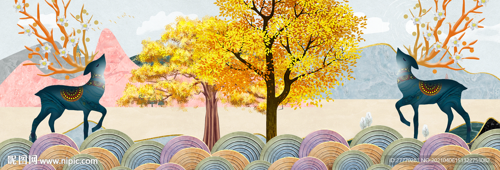 麋鹿简约装饰画