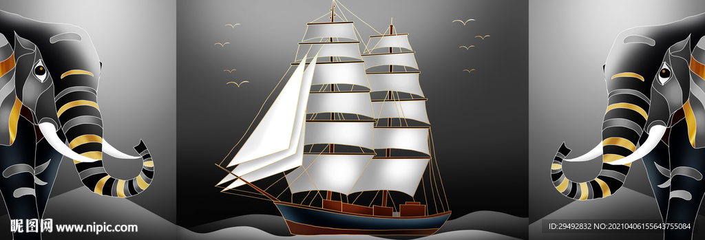 烁金奢华抽象黑白帆船装饰画