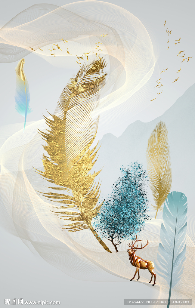 羽毛麋鹿装饰画