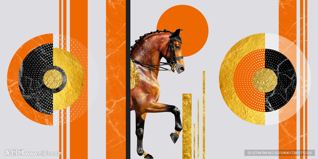 抽象几何骏马三联画