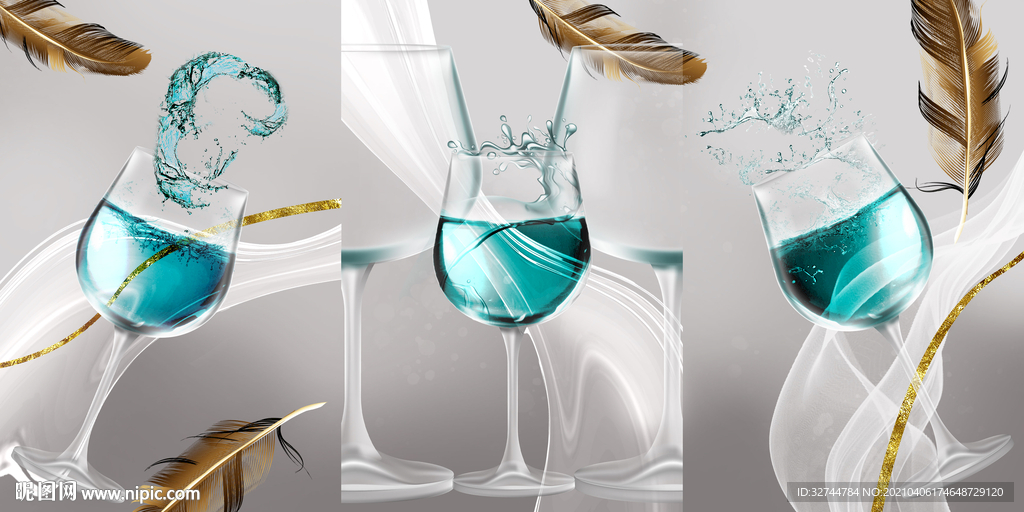 高脚杯羽毛三联画