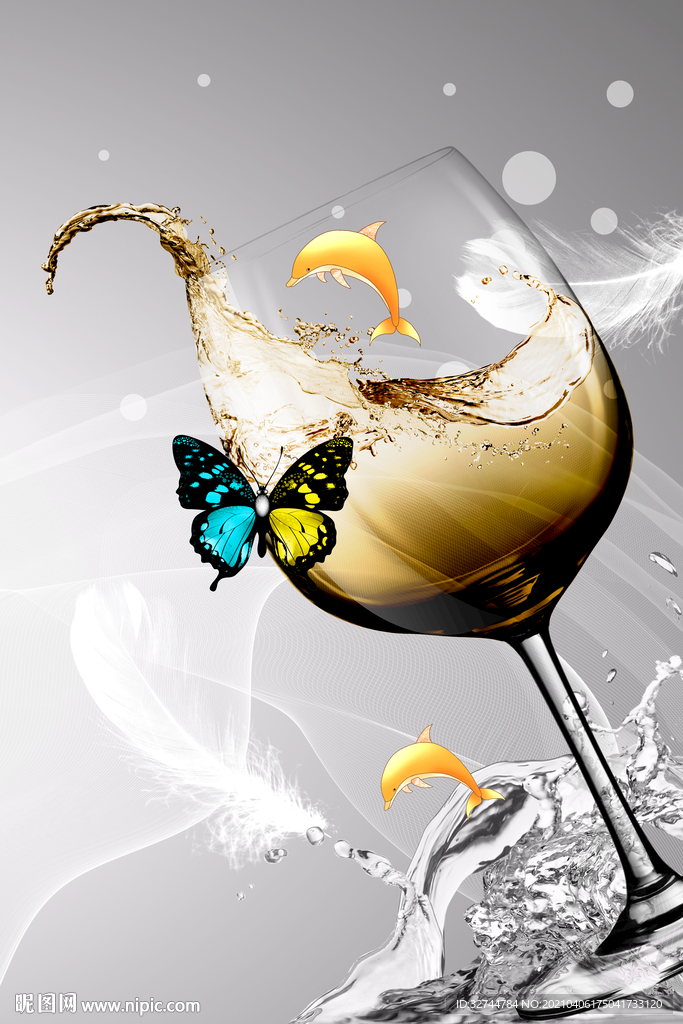 蝴蝶高脚杯装饰画
