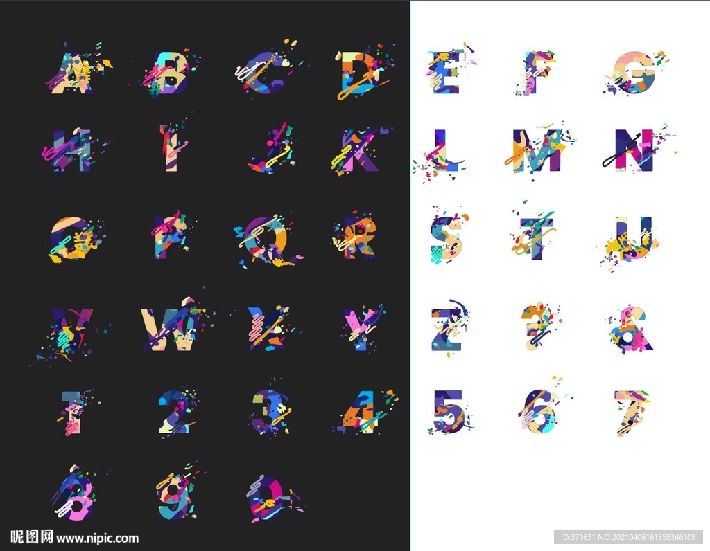 彩色拼块 艺术字母 矢量AI 