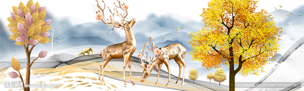 麋鹿中式装饰画