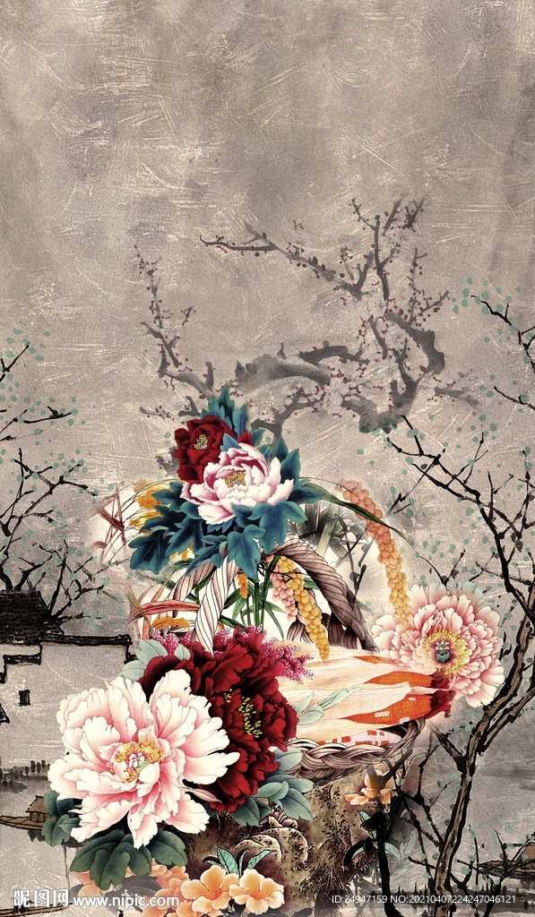 中国风定位旗袍数码花型图片