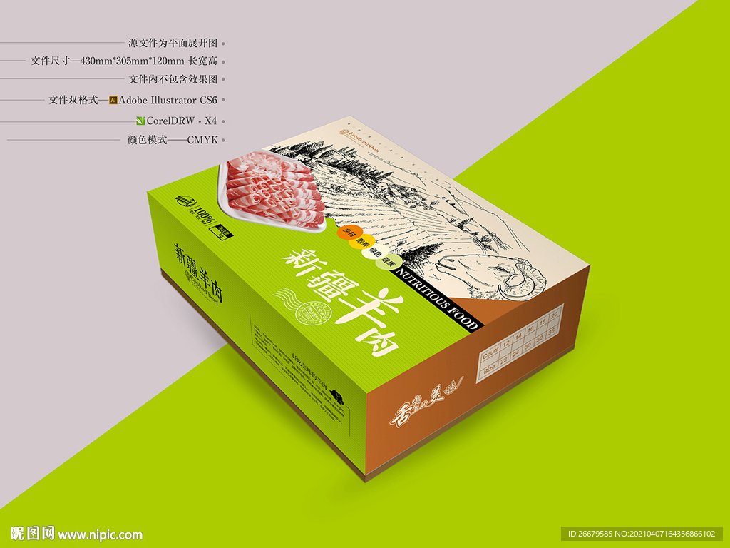 羊肉盒包装 平面图
