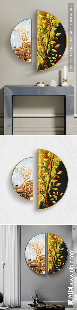 浮雕麋鹿圆形画分层原图