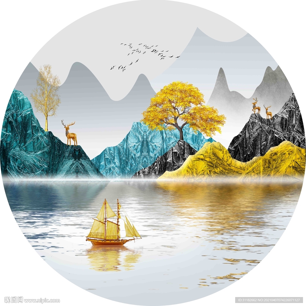 圆形山水装饰画
