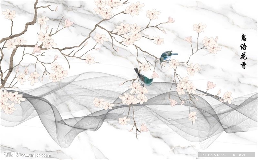 鸟语花香花鸟线条石纹