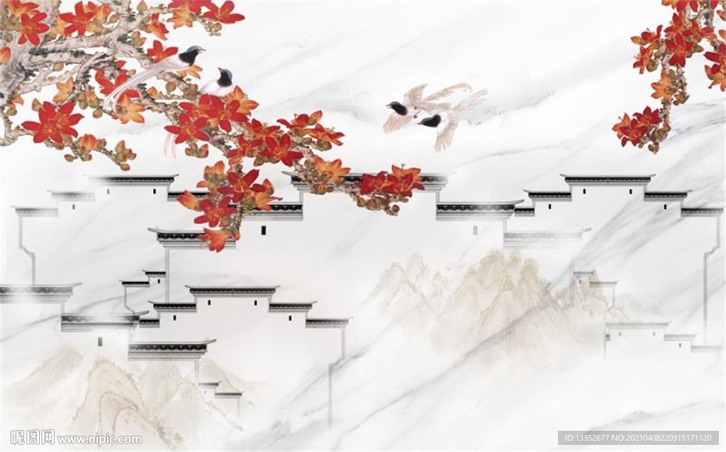 花鸟马头墙石纹