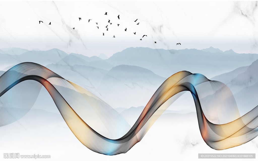 曲线山水抽象中式背景墙