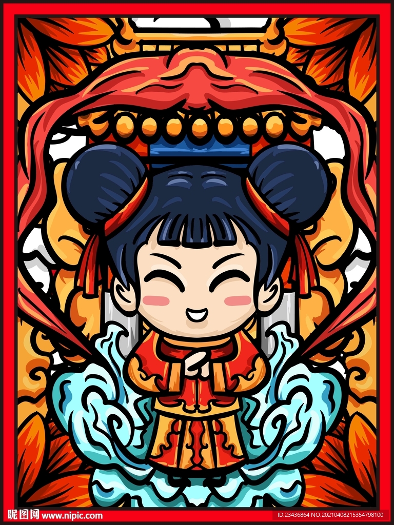 卡通国潮小女孩插画