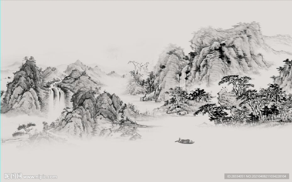 新中式水墨山水风景国画背景墙