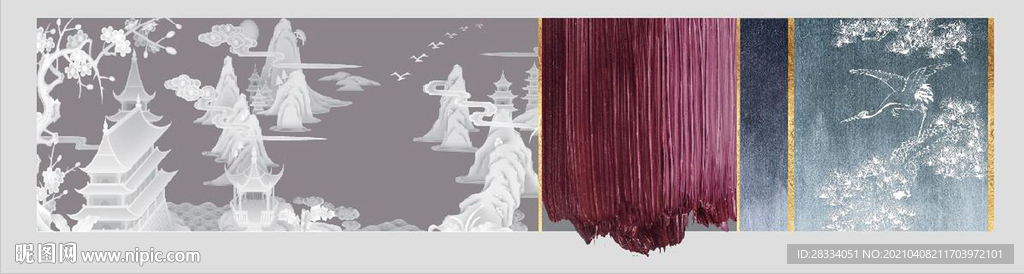 新中式抽象古代山水风景床头画