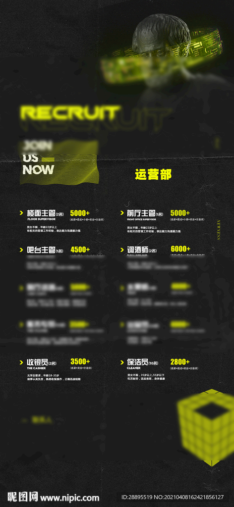酒吧招聘海报