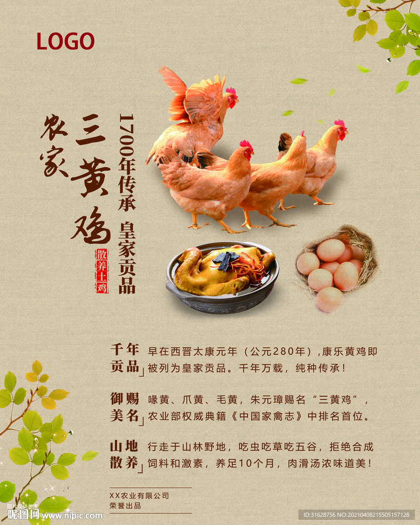 农家土鸡 三黄鸡 海报