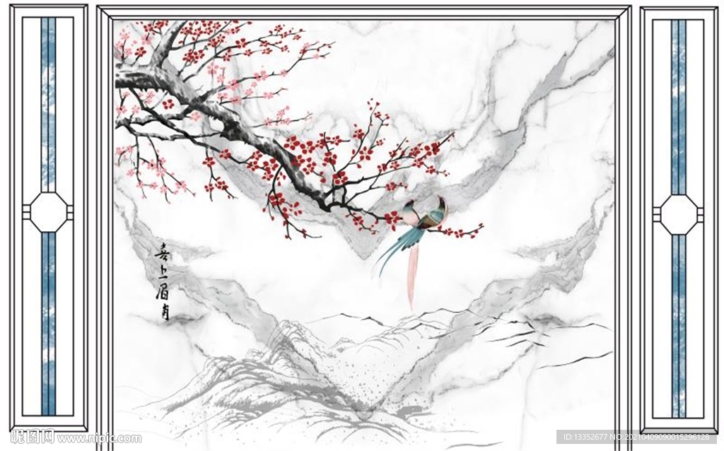 喜上眉梢梅花花鸟石纹护墙板