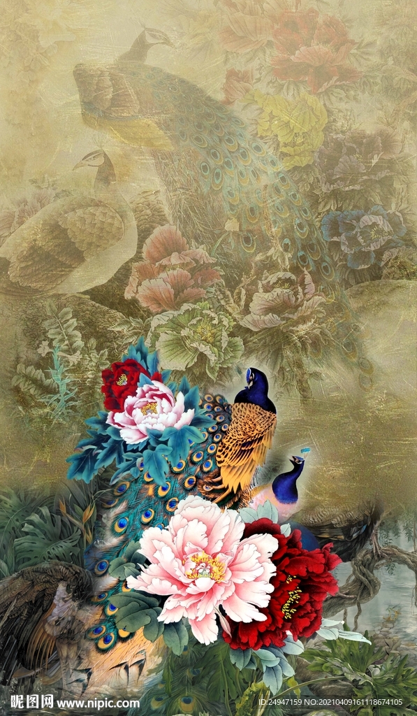 中国风定位旗袍数码花型图片