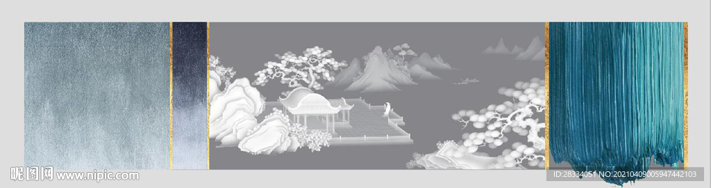新中式晶瓷抽象古代山水床头画