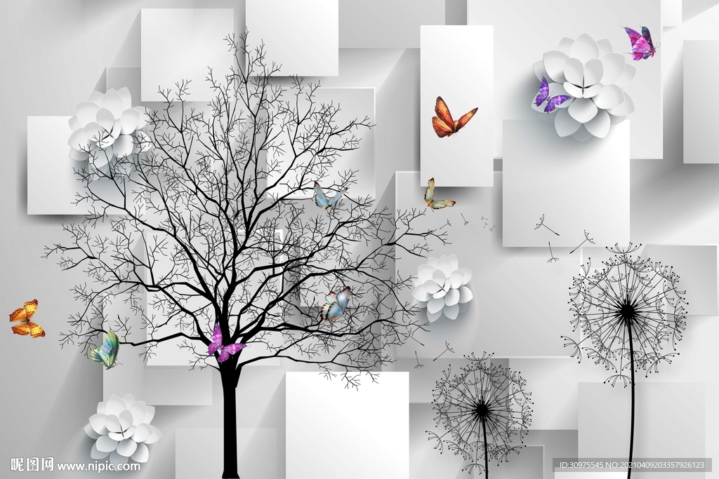 3D立体黑白背景墙