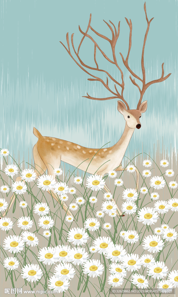 装饰画鹿现代挂画小清新玄关花鹿