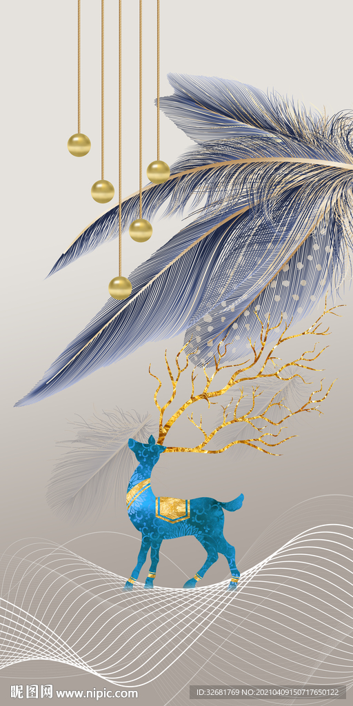 羽毛麋鹿装饰画