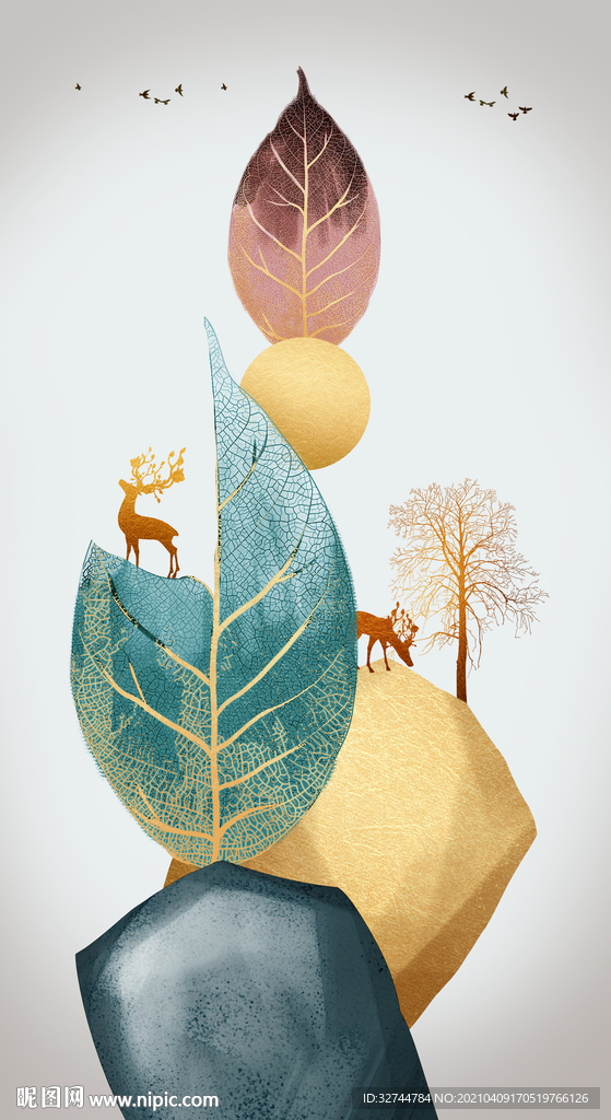 树叶麋鹿装饰画