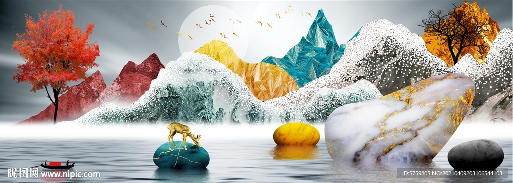 中式金山麋鹿装饰画