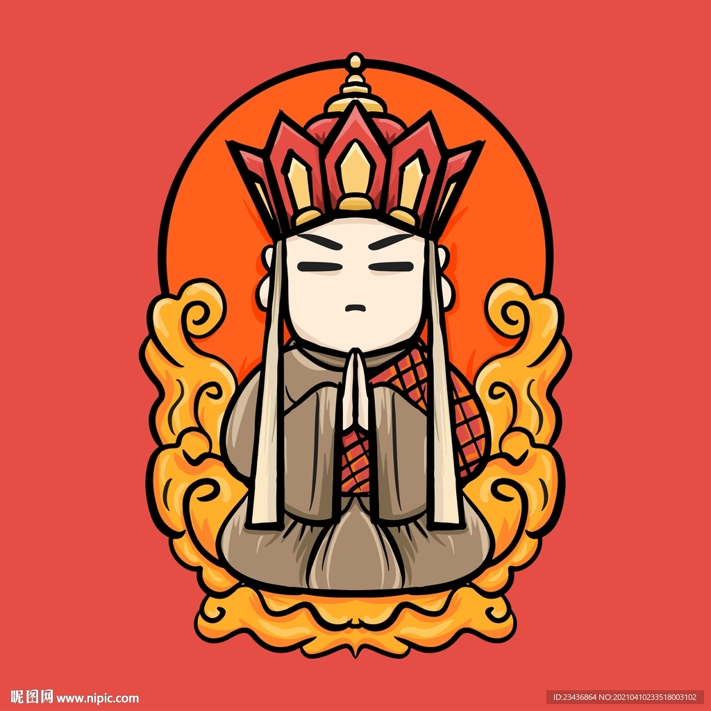 手绘国潮唐僧插画