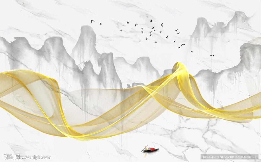 抽象山水线条爵士白背景墙