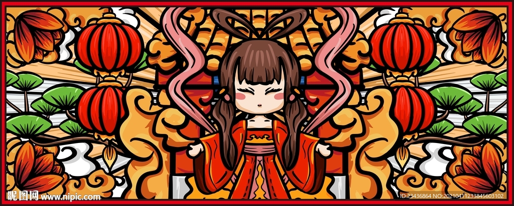 手绘中秋卡通嫦娥插画海报