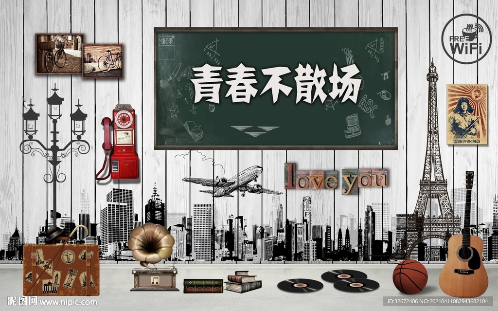 复古餐饮青春毕业季背景墙图片