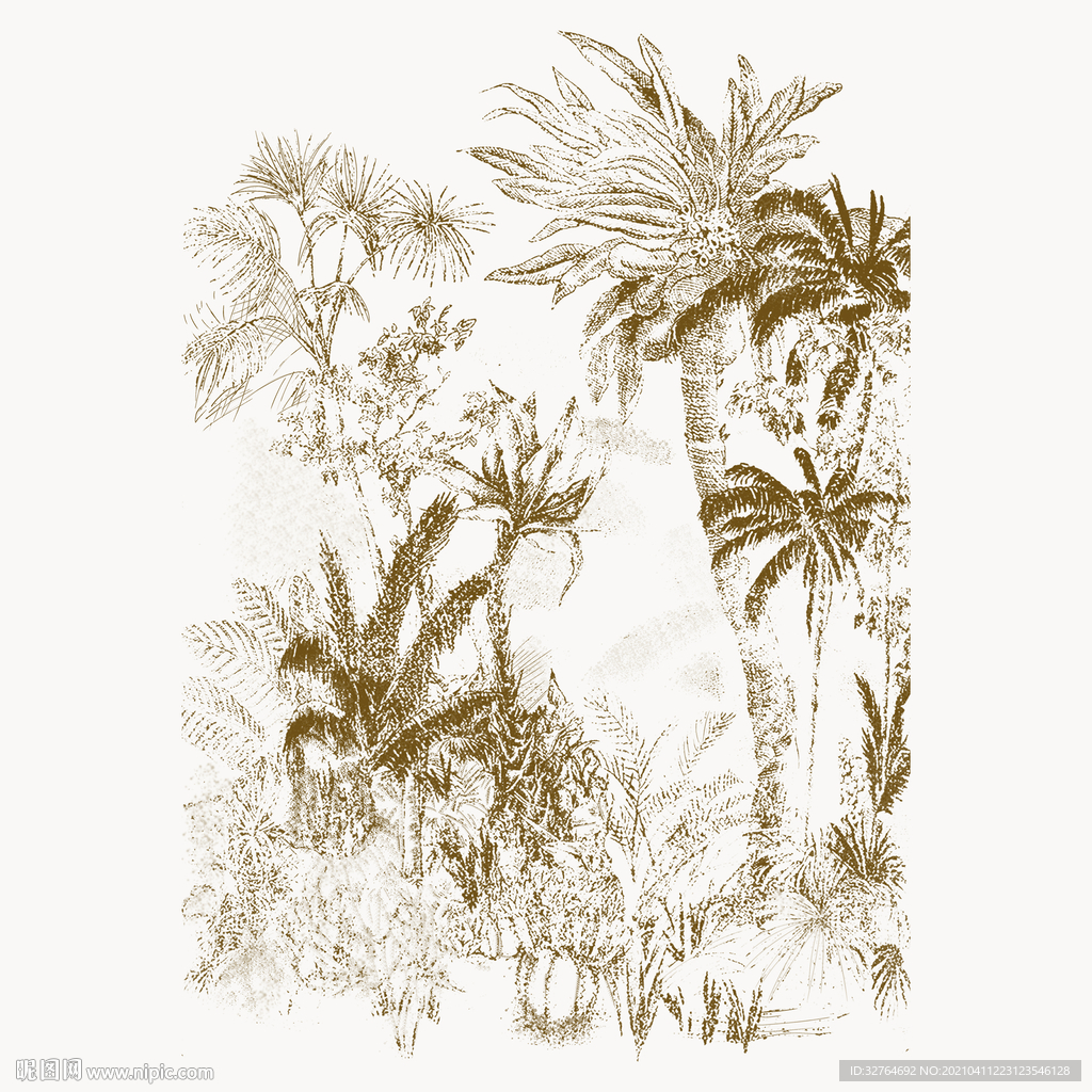 复古 大牌 椰子树 线条图案