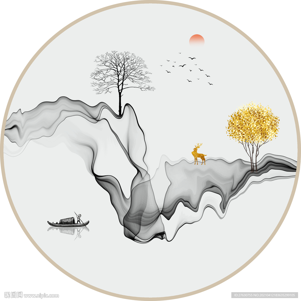 圆形意境山水装饰画